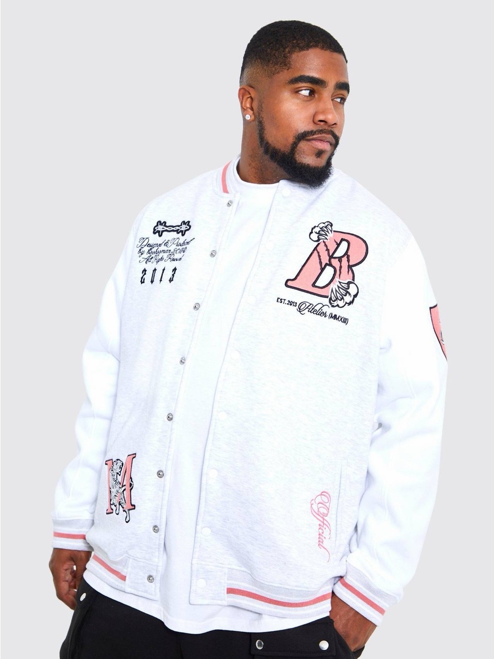 NWOT, boohooMAN
Plus College Varsity Applique Jersey Bomber Sz 3XL